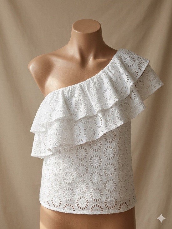 Lilly Pulitzer Tops - Lilly Pulitzer Trixie White One-Shoulder Eyelet Ruffle Top - Size XXS